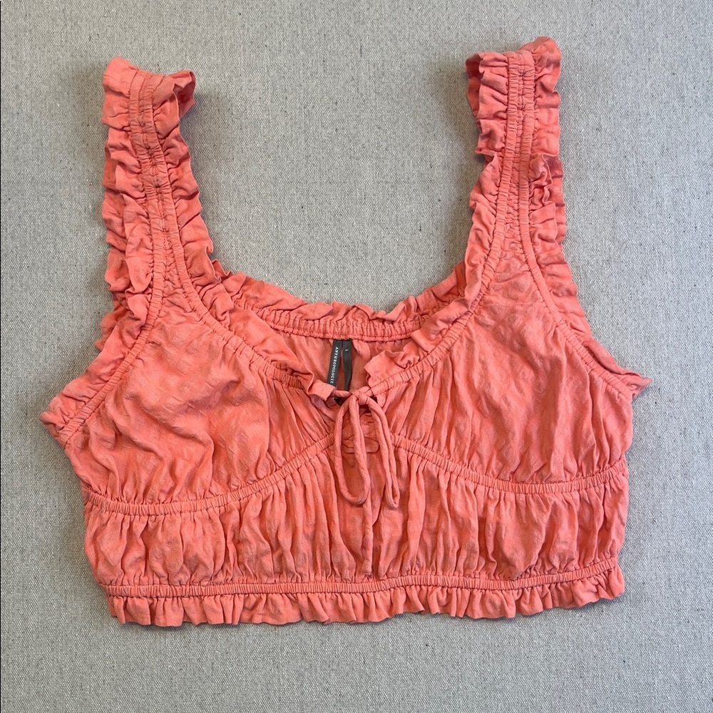 Anthropologie Coral Ruffle Tie-Front Crop Camisole